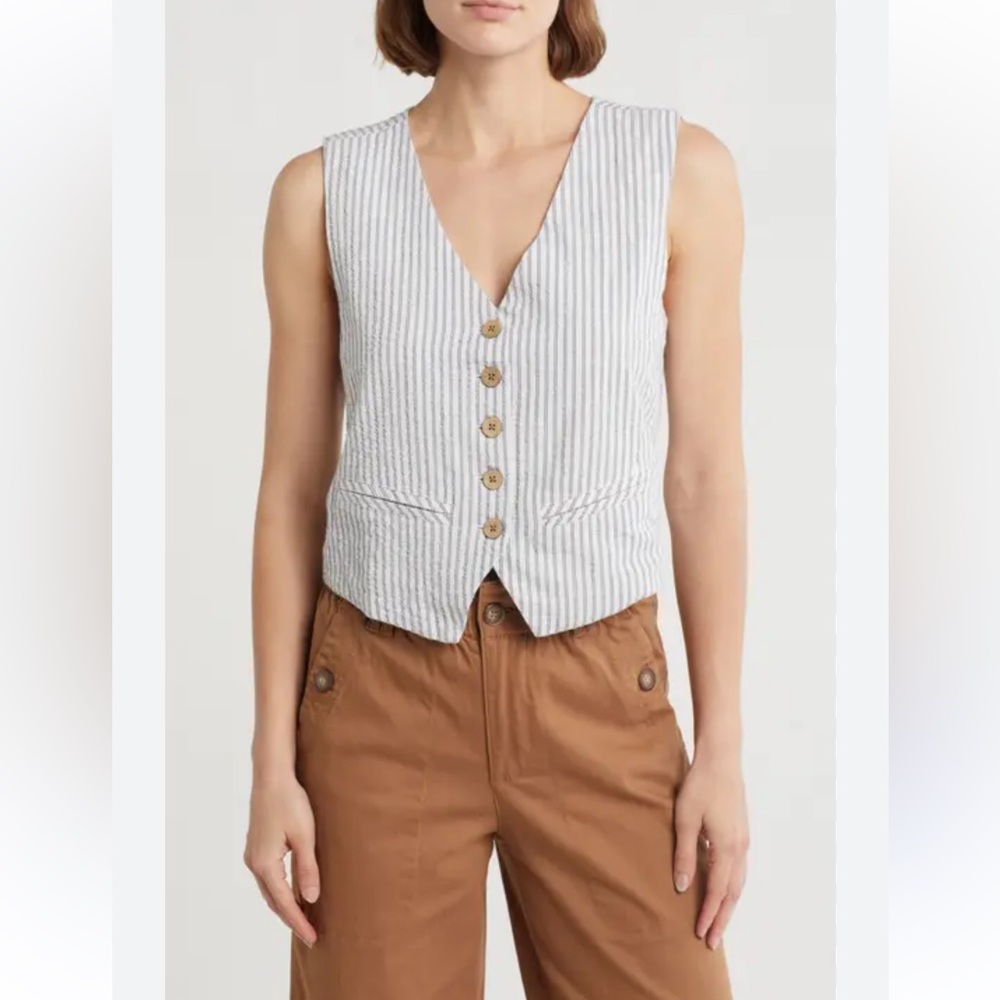 Democracy Linen Blend Striped Vest